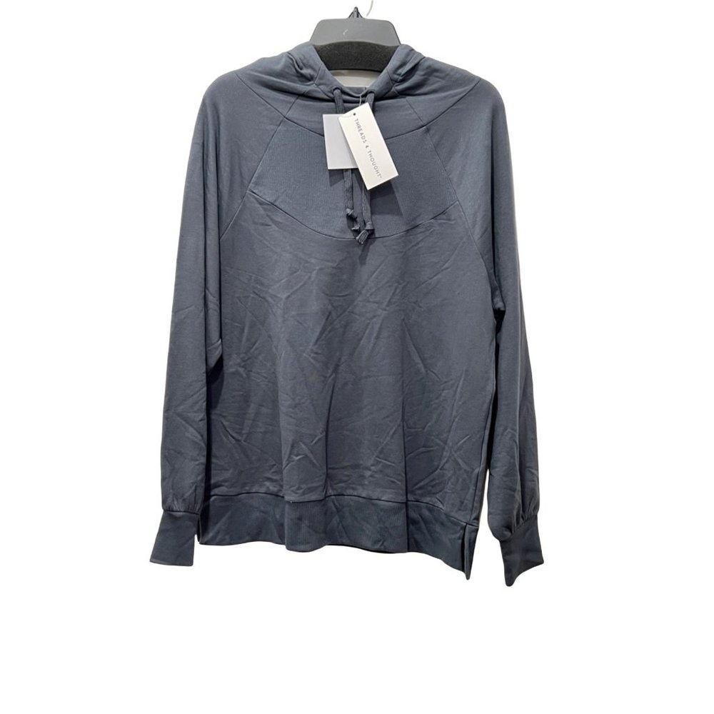 Threads 4 Thought Lira Hoodie Pullover Organic Cotton Blend Carbon Blue - Picture 2 of 10